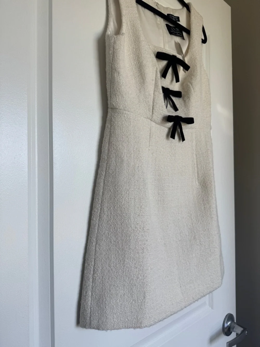 NWT | J. CREW Women’s Sophia Dress with Velvet Bows in Tweed | Ivory | Size 4 - Picture 3 of 16